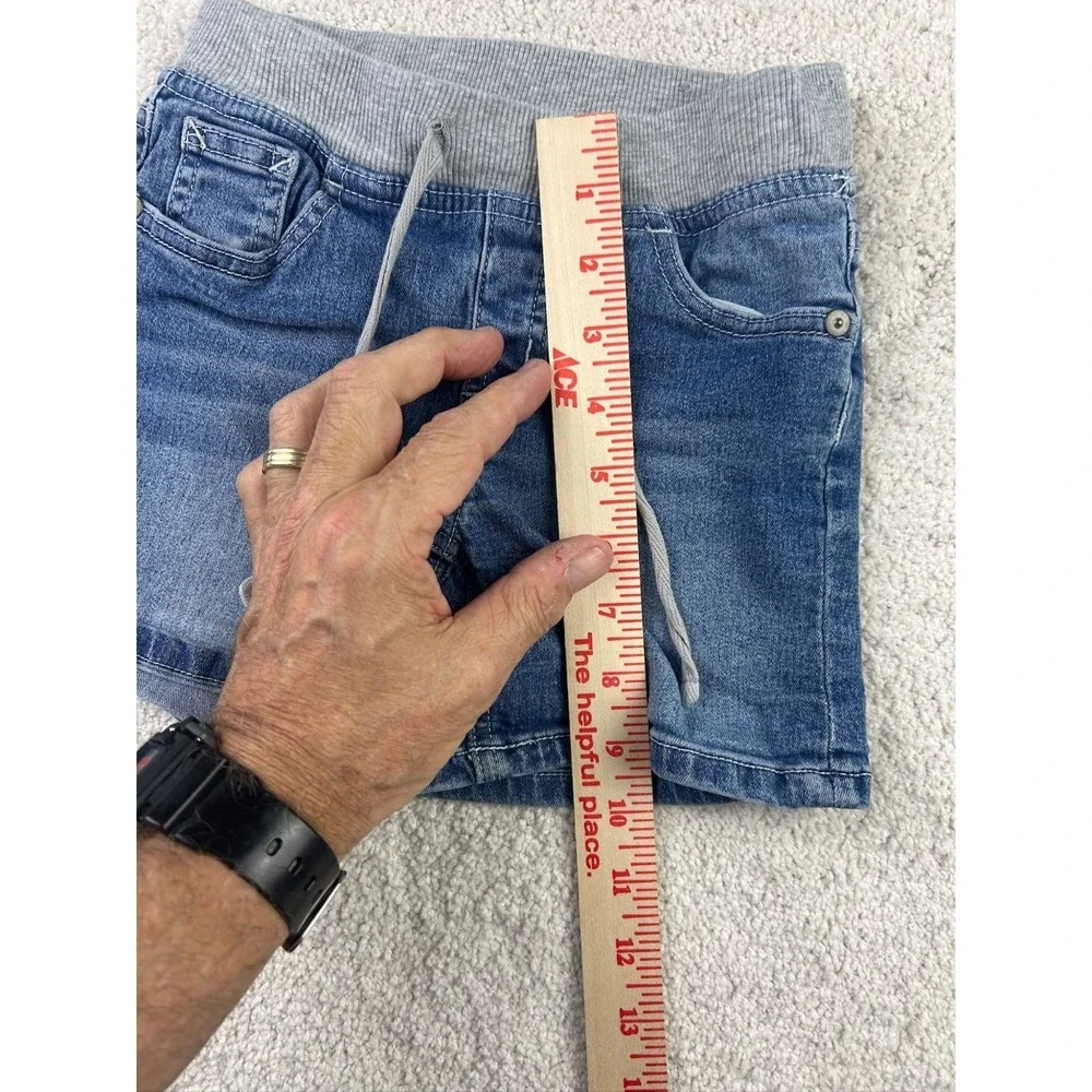 Justice Girls Denim Shorts‎ Size 8S With Gray Waistband & Drawstring